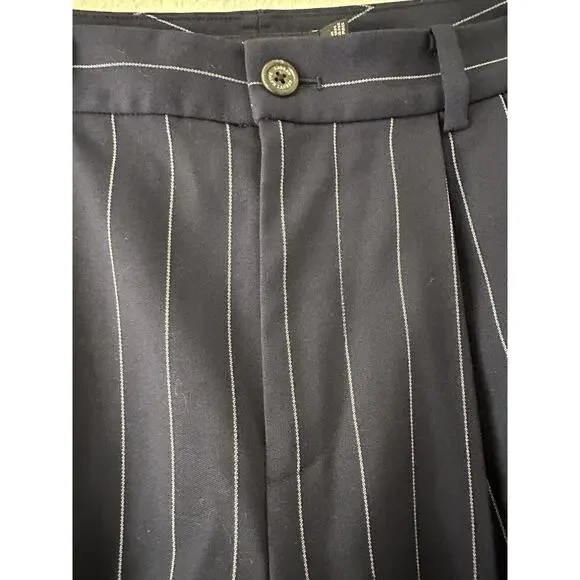 Lauren Ralph Lauren Black Label Pleated Navy Pinstripe Cuffed High Waist Sz 4 - Picture 5 of 14